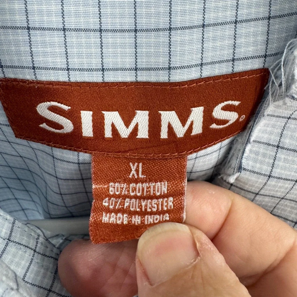 Simms Mens XL‎ Blue Plaid Short Sleeve Button Down Fishing Shirt Micro Check